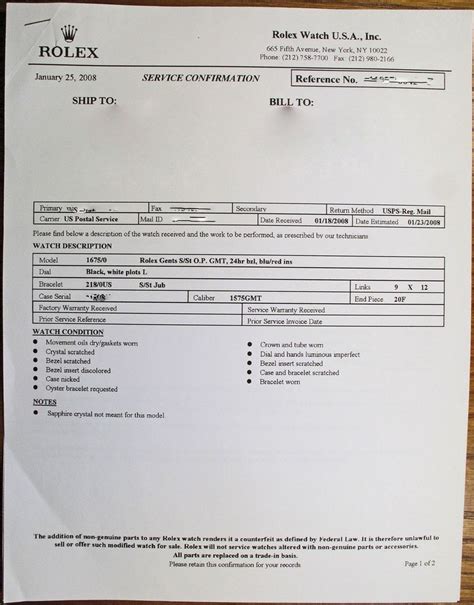 Rolex service estimate